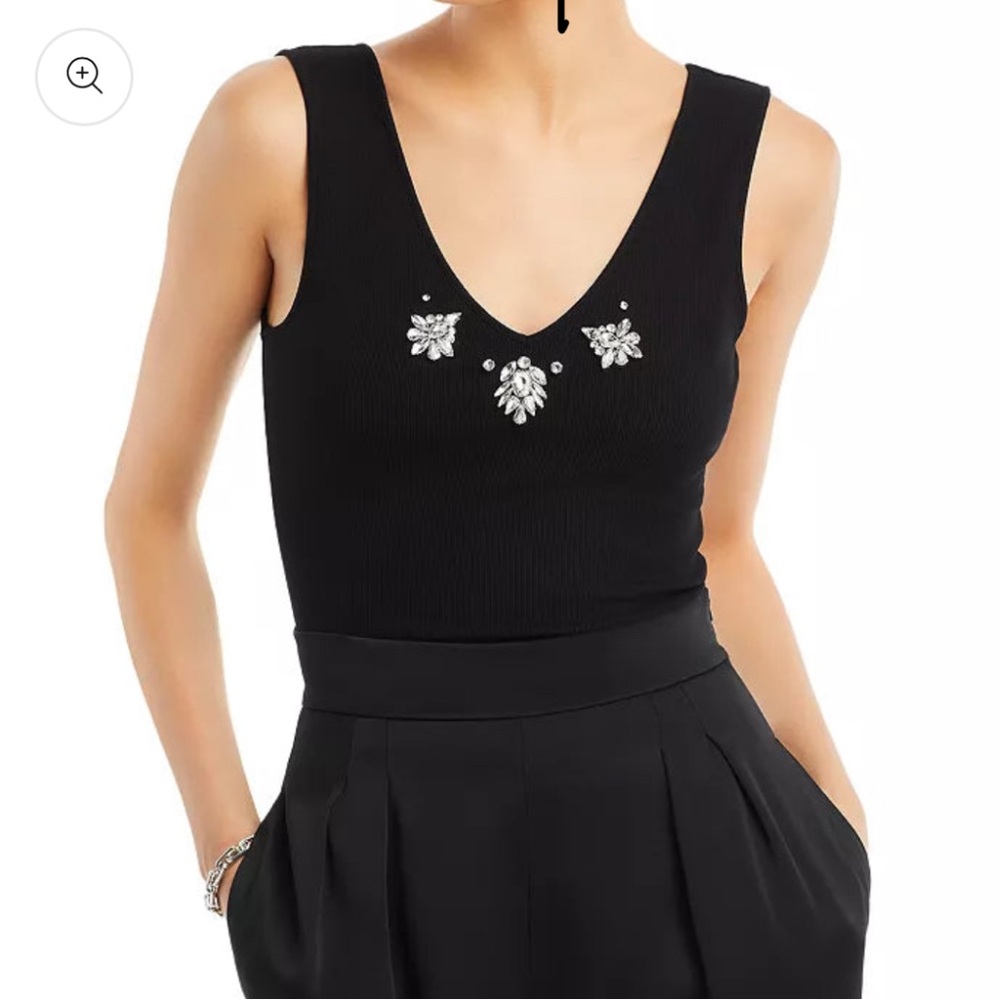 Generation Love Serafina Crystal Embellished Ribknit Black Sleeveless Top